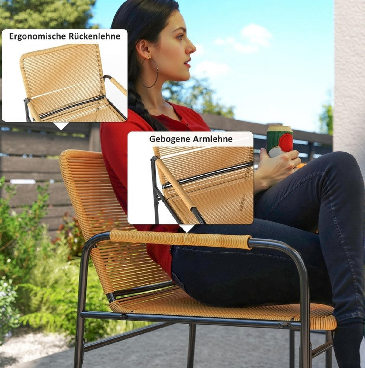 BALKONSET 3-teilig,50×50×48cm Rattan Tisch rostfrei - Gelb, Metall - Modfu