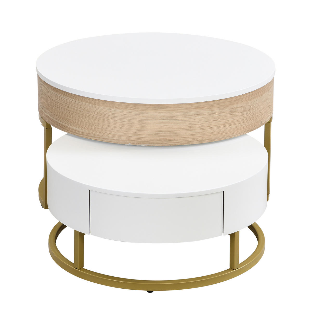 COUCHTISCH-SET 70/70/56 und 60/60/27 cm in Weiß mit Holzoptik, höhenverstellbar - Weiß, Holzwerkstoff (70/70/56.5cm) - Flora Grace