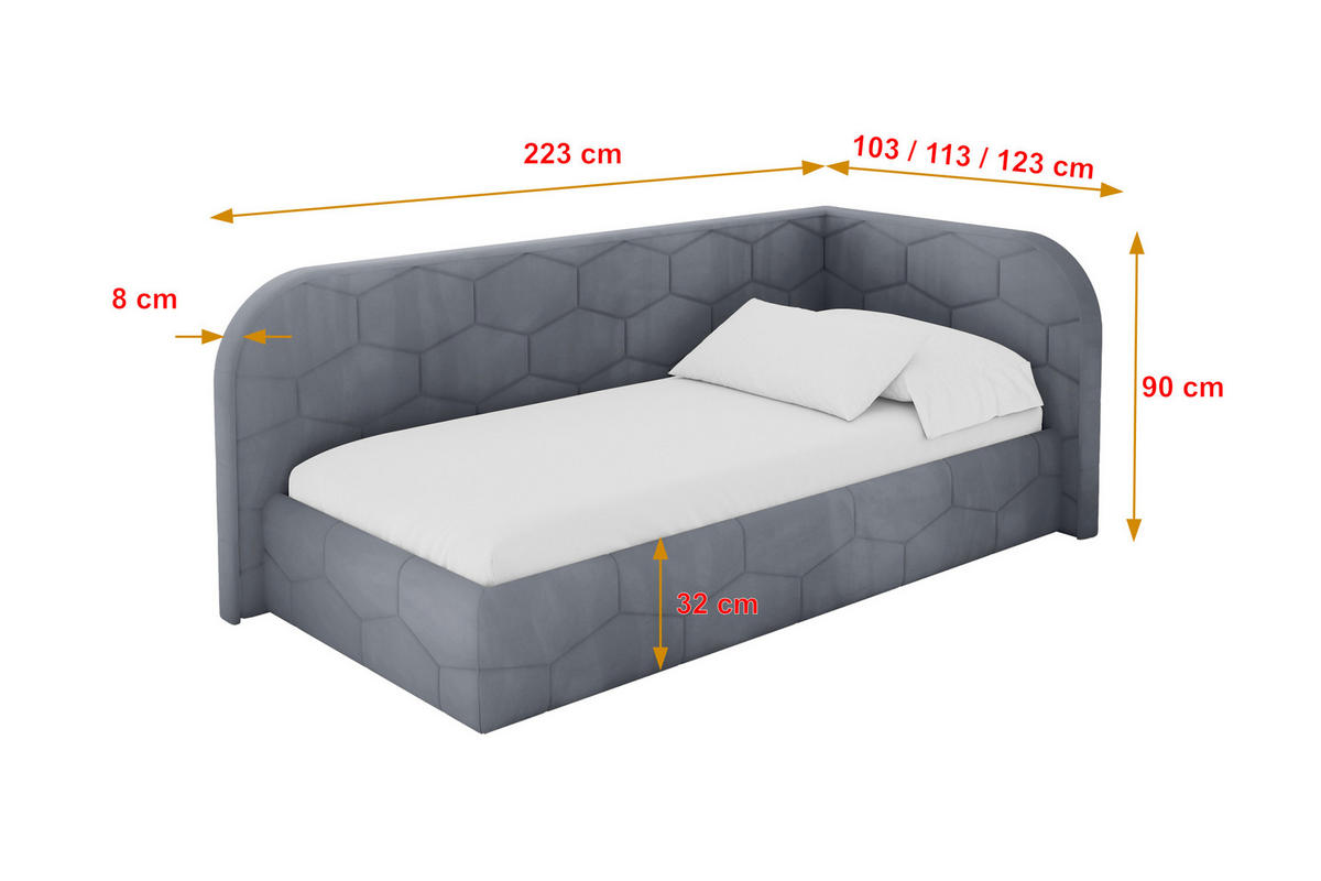 EINZELLBETT Jugendbett mit Bettkasten und Matratze H3/H4, Links - JAXY 90x200 Grau - Grau, Holzwerkstoff/Textil (90/200cm) - ALTDECOR
