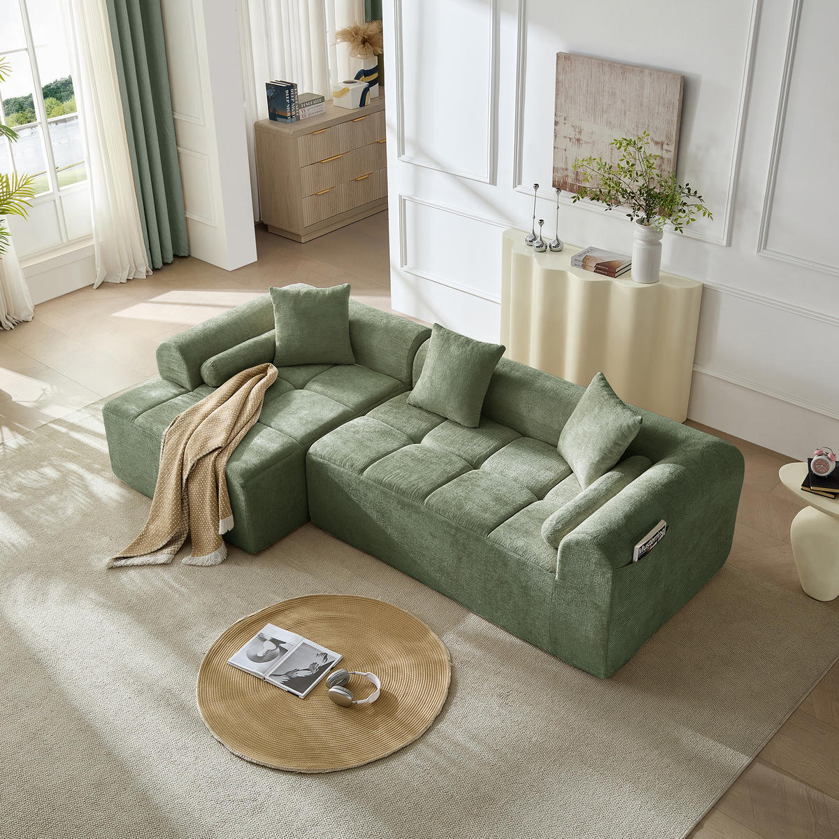 ECKSOFA 263/132.5/68 cm Grün Chenille - Grün, Textil (263/132.5cm) - Oxeza