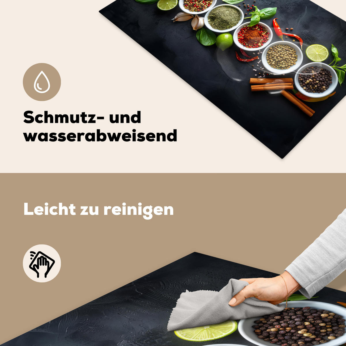 HERDABDECKPLATTE Kräuter - Gewürze - Konkrete Optik - Stilleben Ceranfeldabdeckung 85x52 cm - Multicolor, Kunststoff (85/52/0.2cm) - MuchoWow