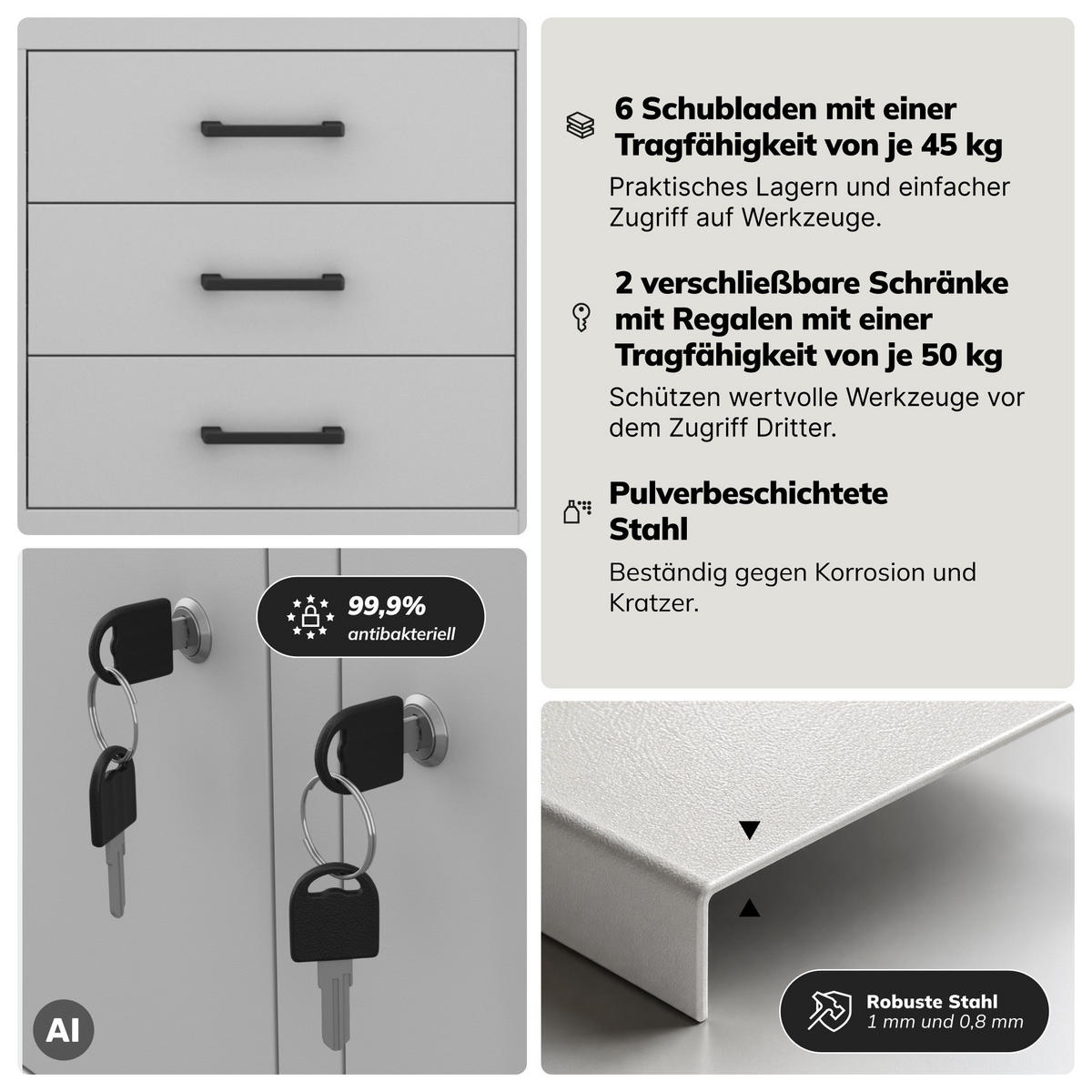 WERKBANK HENRY 1700 x 850 x 600 mm - Grau, Metall (170/85/60cm) - Jan Nowak