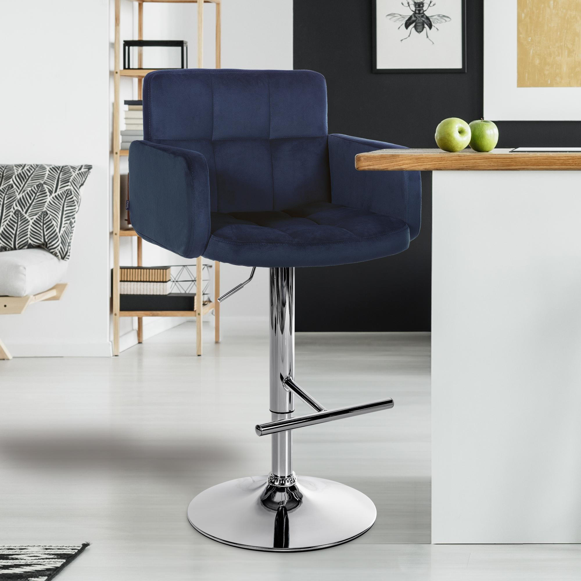 BARHOCKER Samt Blau - Chromfarben/Blau, Textil/Metall (60/93/56cm) - CLP