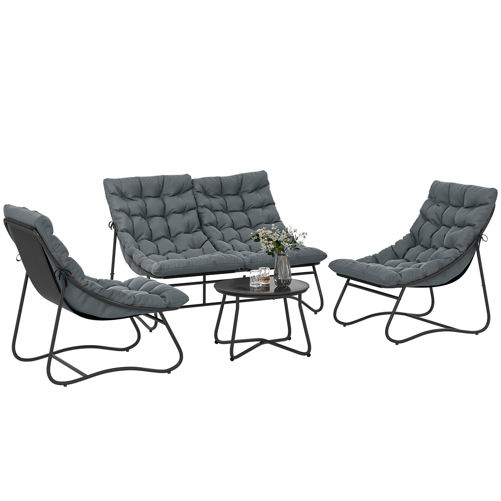 GARTENSET DE-13508 4-teilig mit 8 cm dicken Kissen Grau - Grau, Metall - ComfortXL