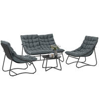 GARTENSET DE-13508 4-teilig mit 8 cm dicken Kissen Grau - Grau, Metall - ComfortXL