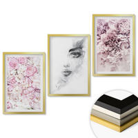 WANDBILDER 3er Set - 40x60 cm Goldrahmen - Pfingstrosenporträt einer Frau in Schwarzweiß - Goldfarben, Kunststoff (40/60cm) - ArtPrintCave