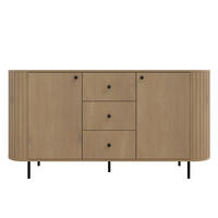 SIDEBOARD Halay Eiche Cremona 2 Türen & 3 Schubladen Moderne Rillenstruktur 164,6 cm - Eichefarben/Schwarz, Holzwerkstoff/Metall (164.6/85.4/42.3cm) - AX Living
