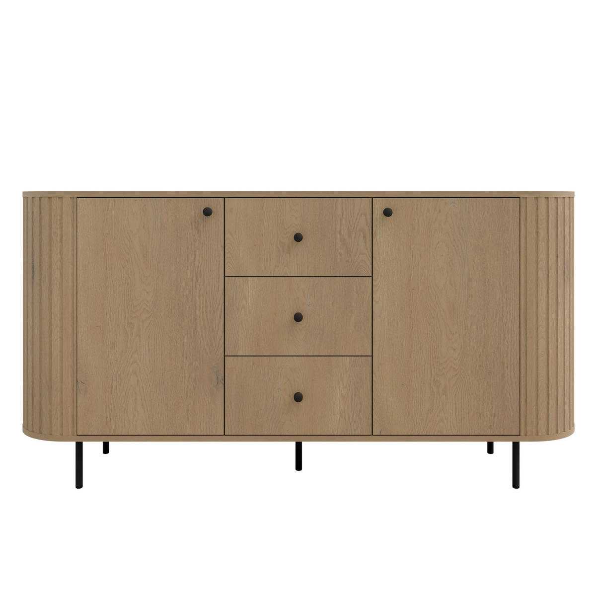 SIDEBOARD Halay Eiche Cremona 2 Türen & 3 Schubladen Moderne Rillenstruktur 164,6 cm - Eichefarben/Schwarz, Holzwerkstoff/Metall (164.6/85.4/42.3cm) - AX Living