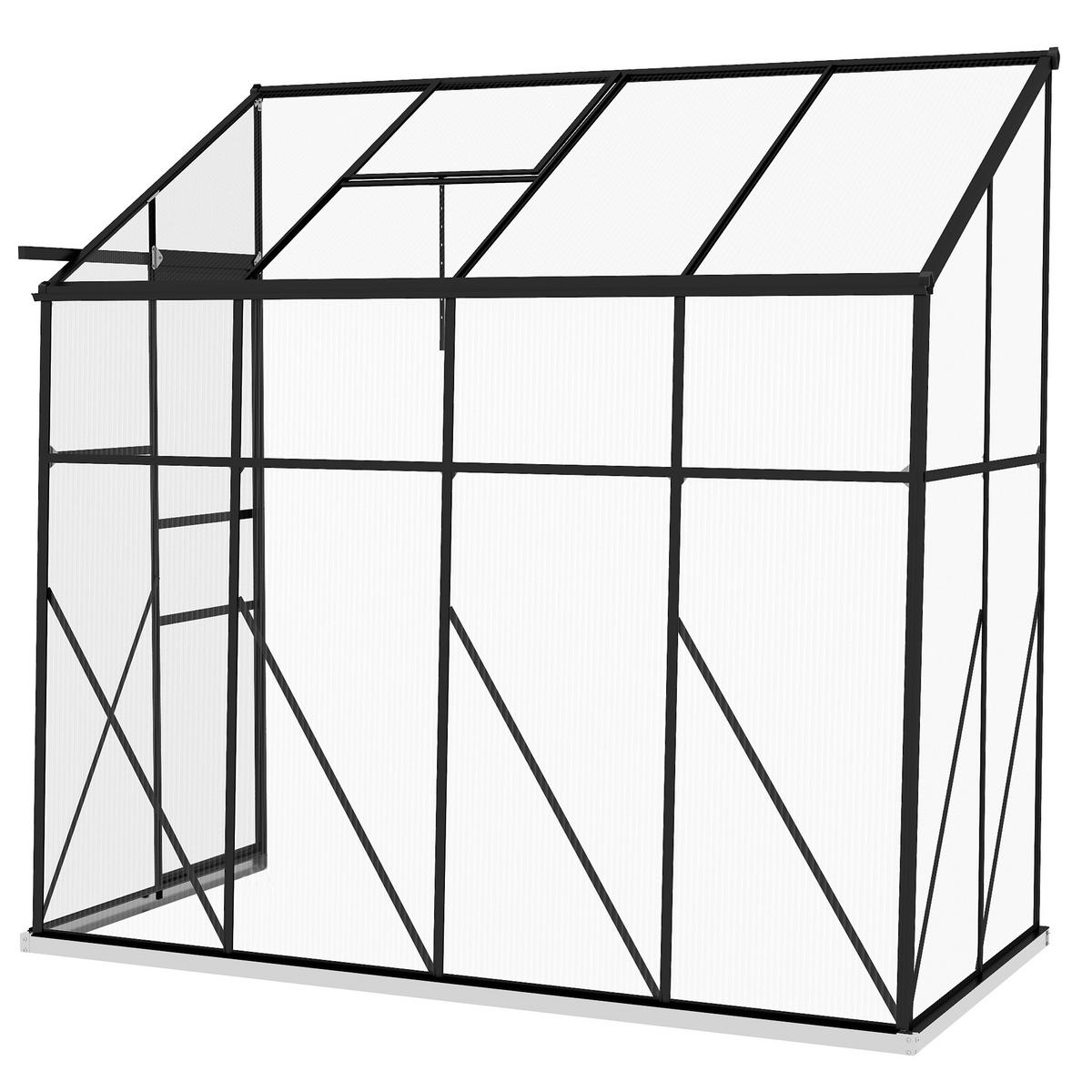 ANLEHNGEWÄCHSHAUS DE-11979 mit Polycarbonat, Schiebetür und Dachlüftung Schwarz - Schwarz, Kunststoff (253/240/127cm) - ComfortXL