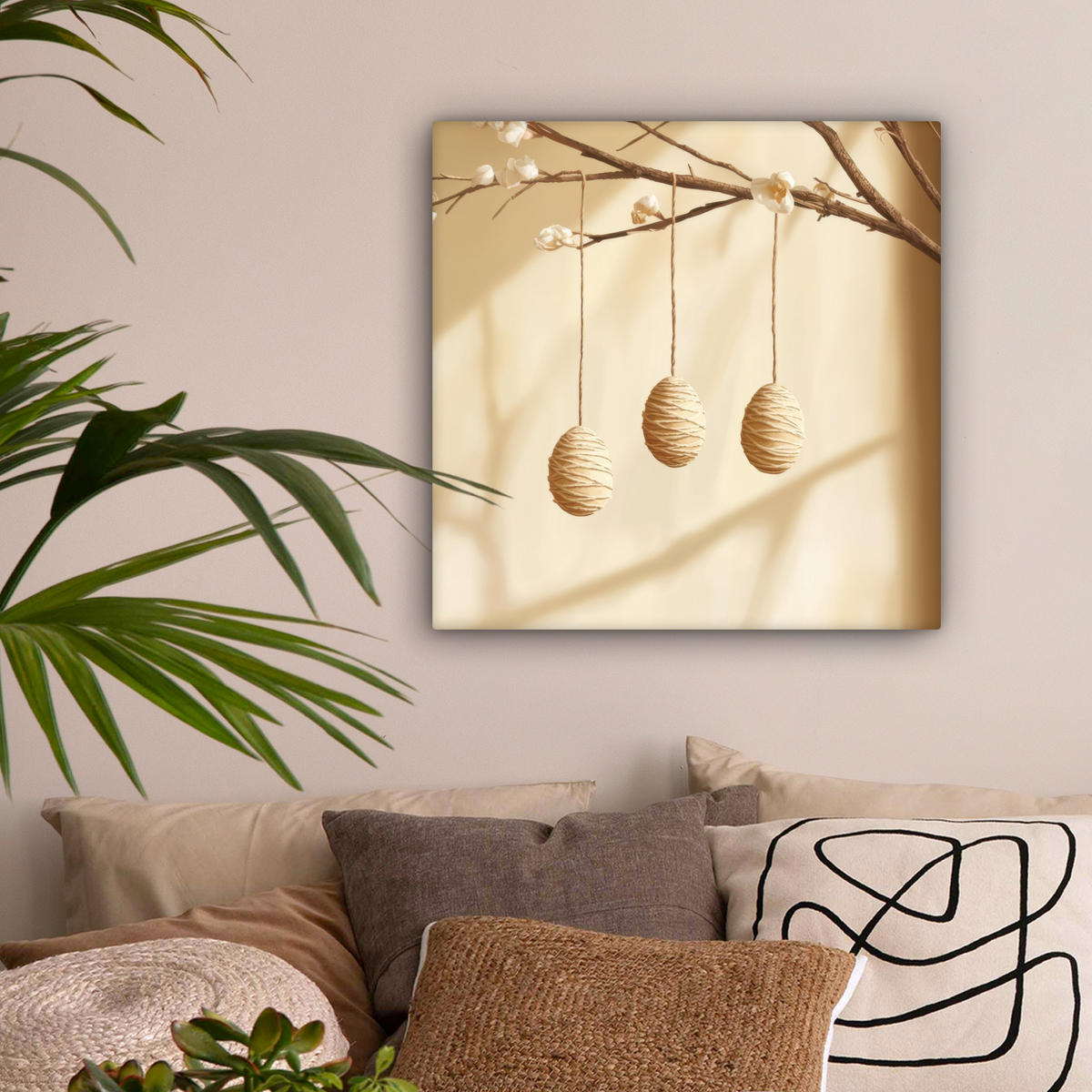 LEINWANDBILD Beige - Osterkuchen - Eier Wandbild Wohnzimmer 50x50 cm - Beige, Textil (50/50cm) - MuchoWow