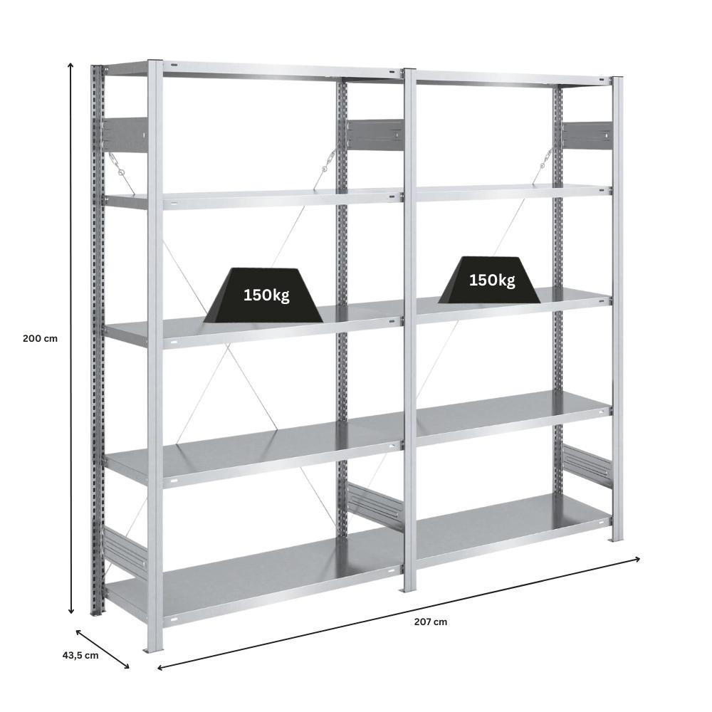 SCHWERLASTREGAL Silver Mamba 200x200x40cm 5 Ebenen je 150kg Fachlast Verzinkt - Silberfarben, Metall (200/200/40cm) - PROREGAL