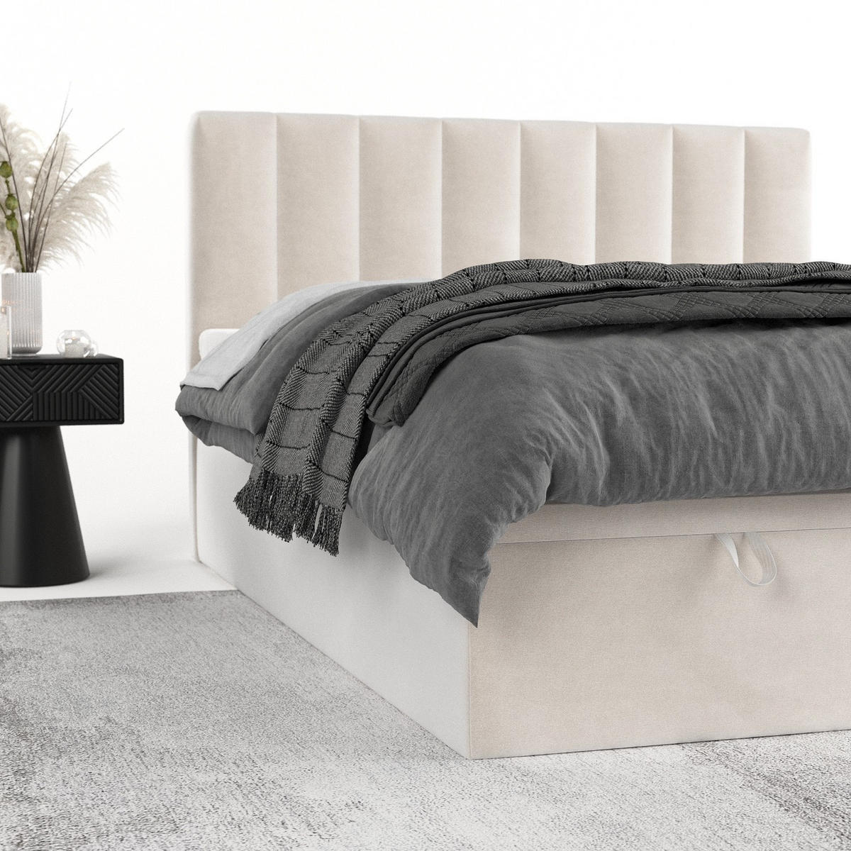 BOXBETT Lume 180/200 cm Creme im Paros Stoff - Creme/Schwarz, Holz/Holzwerkstoff (180/200cm) - AltaBeds