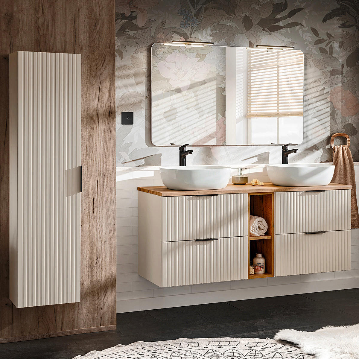 BADMÖBEL 140.8cm Adriel 2er-Set Beige - Beige, Holzwerkstoff (140.8/59/46cm) - Petits-meubles