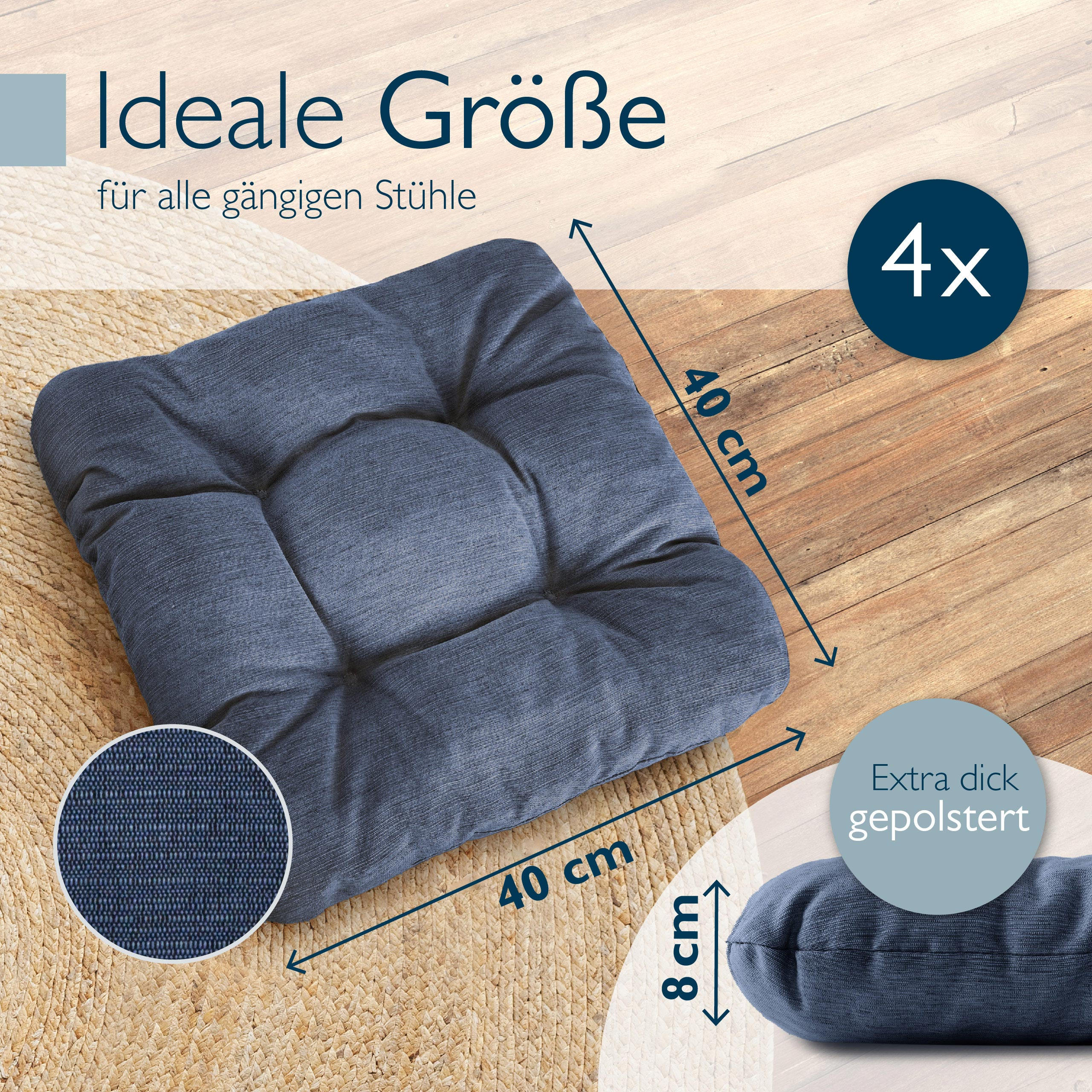 STUHLKISSEN HighLux SK 40/40/8cm Dunkelblau (4tlg) - Dunkelblau, Textil (40/40/32cm) - Beautissu 