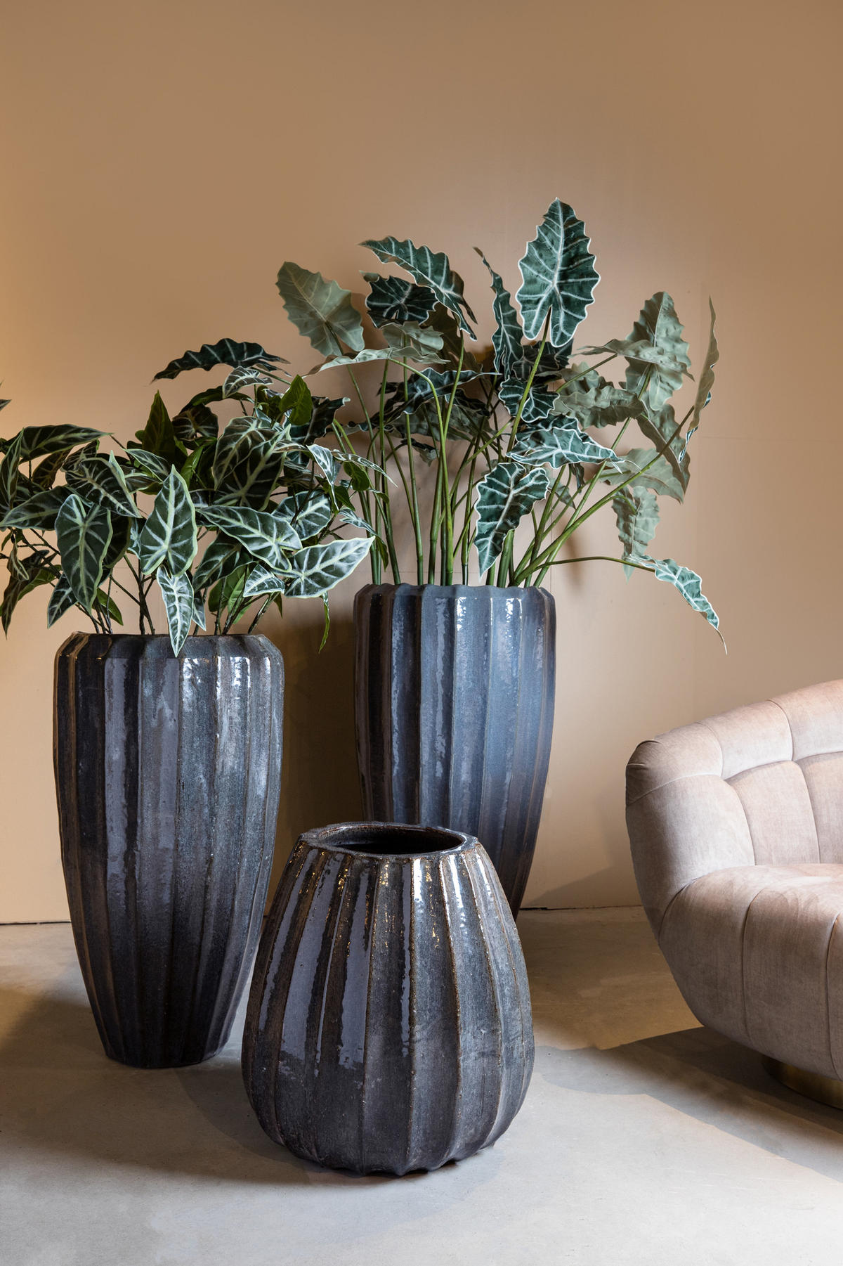 TOPF Olver Blau 56/56/105cm - Blau, Keramik (105cm) - PTMD Collection