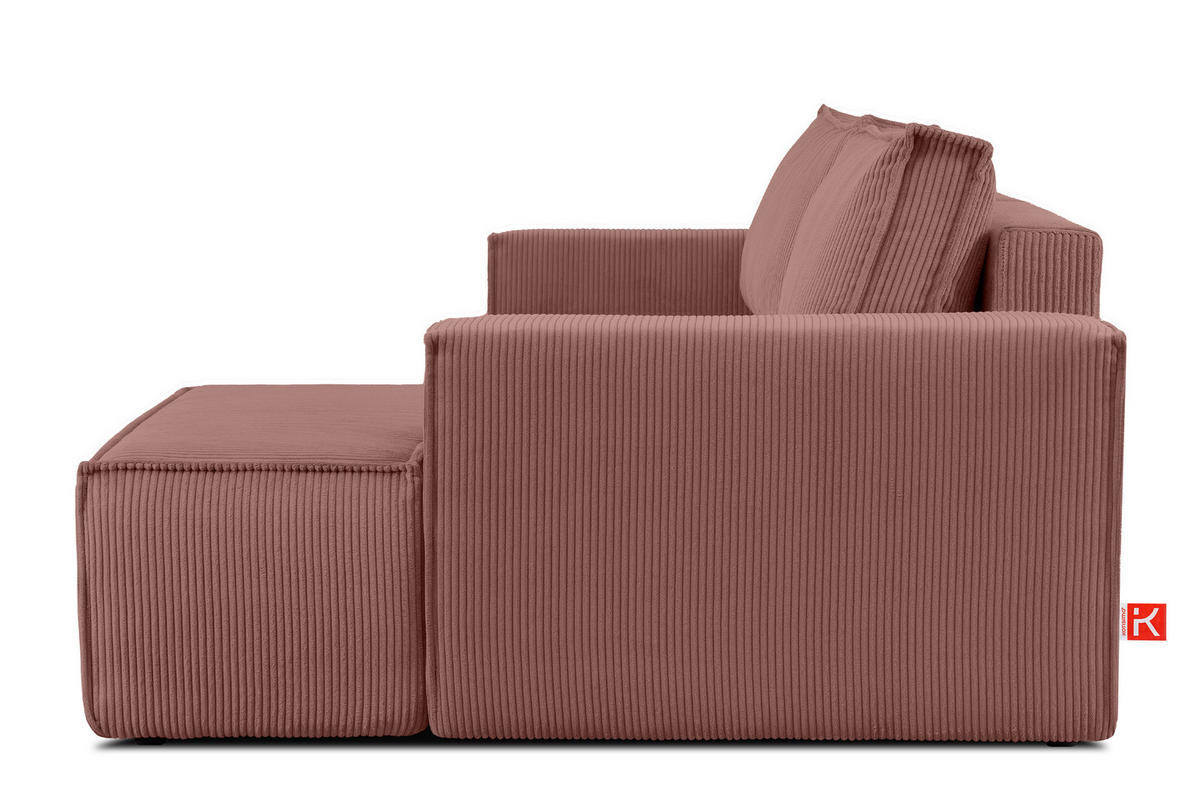 ECKSCHLAFSOFA-RECHTS NAPI in Pet Friendly Cord-Stoff, rosa - Pink/Schwarz, Textil (262/148cm) - KONSIMO®