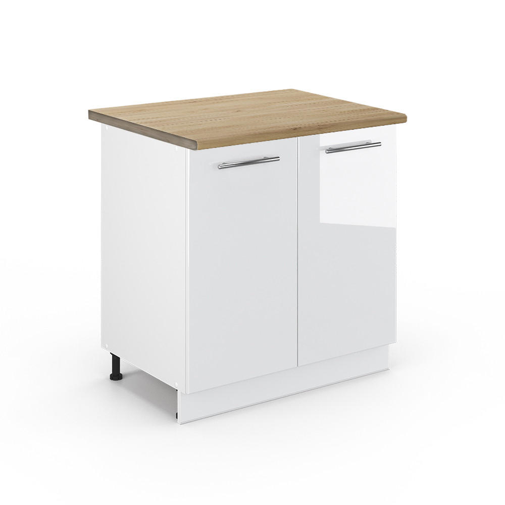 SPÜLENUNTERSCHRANK Fame-Line Weiß Hochglanz 80 cm mit Regal, AP Eiche - Weiß Hochglanz/Weiß, Holzwerkstoff (80/82/60cm) - Vicco