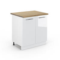 SPÜLENUNTERSCHRANK Fame-Line Weiß Hochglanz 80 cm mit Regal, AP Eiche - Weiß Hochglanz/Weiß, Holzwerkstoff (80/82/60cm) - Vicco