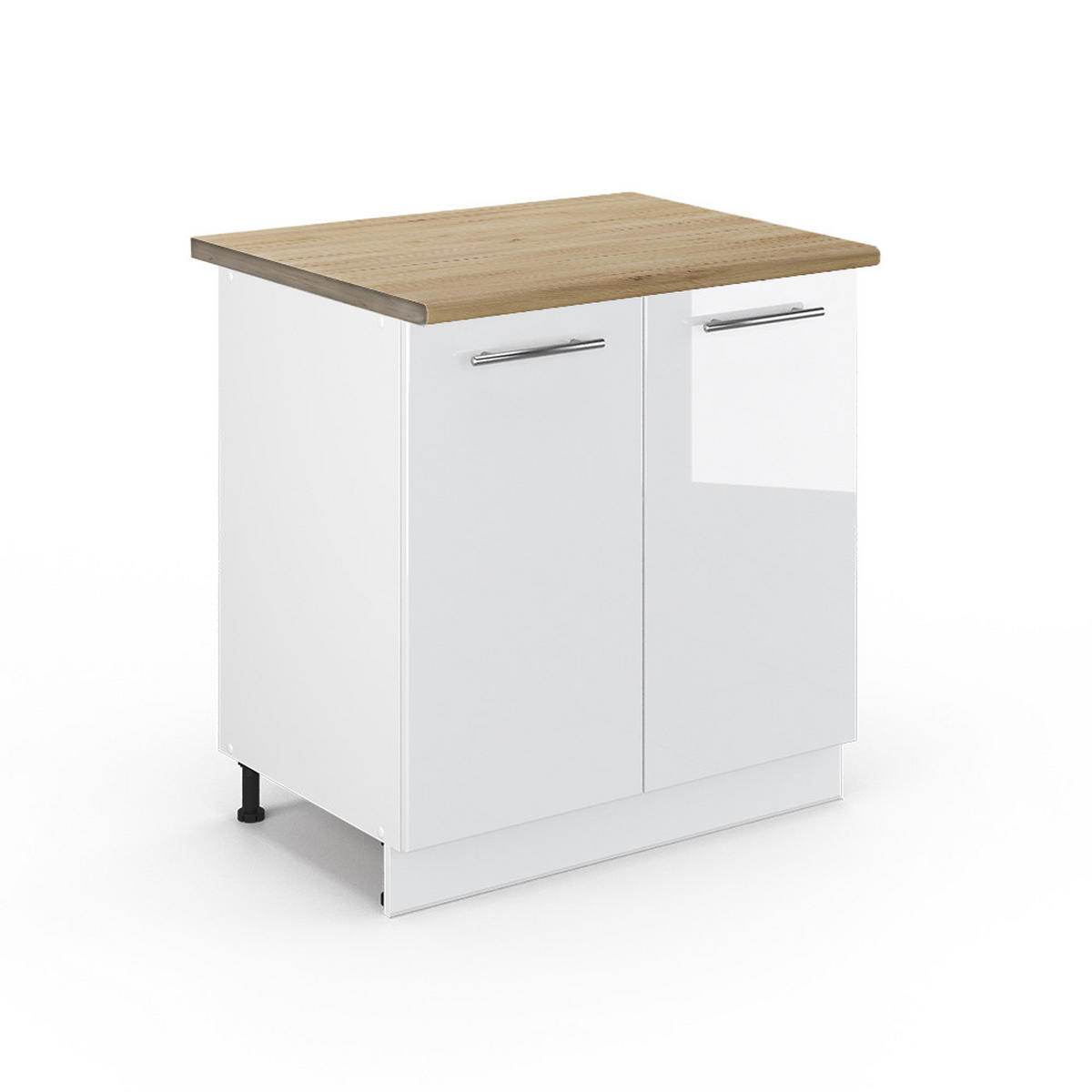 SPÜLENUNTERSCHRANK Fame-Line Weiß Hochglanz 80 cm mit Regal, AP Eiche - Weiß Hochglanz/Weiß, Holzwerkstoff (80/82/60cm) - Vicco