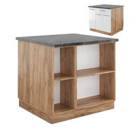 KÜCHENINSEL Fame-Line Weiß Hochglanz/Goldkraft Eiche 90 cm mit Schublade ohne AP - Honigeiche/Weiß Hochglanz, Holzwerkstoff (90/82/60cm) - Vicco