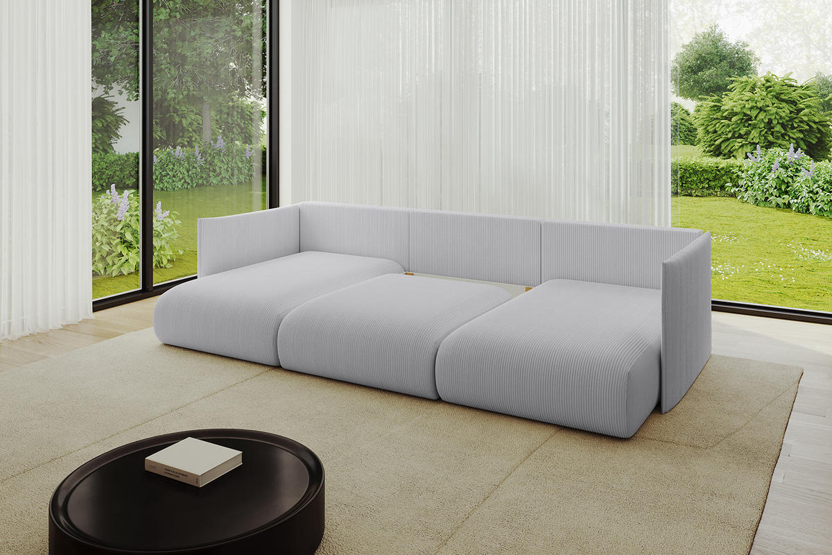WOHNLANDSCHAFT mit Schlaffunktion und Bettkasten ONESK-U 304x165x40 Grau Cord - Grau, Holzwerkstoff/Kunststoff (304/90/165cm) - ALTDECOR