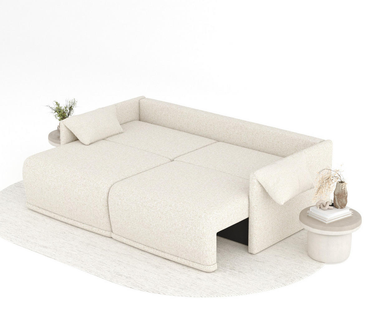SCHLAFSOFA MIT ECKSOFA-FUNKTION Nappa Creme Plüschstoff - Creme/Schwarz, Holz/Holzwerkstoff (215/100/112cm) - Maison de Reve