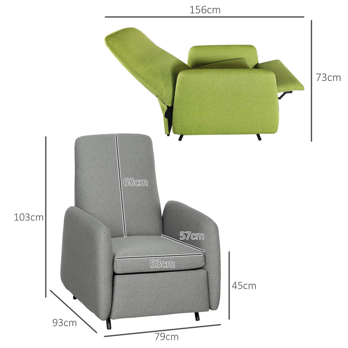 RELAXSESSEL, Abnehmbare Fußstütze, Ersatzbezug, Federkernsitz, Sessel, Grau - Multicolor, Holzwerkstoff (93/103/79cm) - FORIOUS
