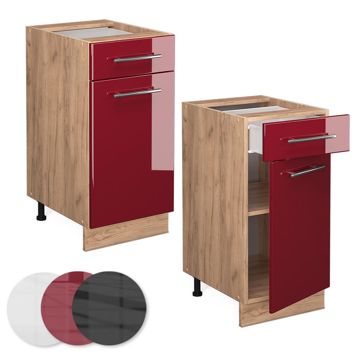 KÜCHENUNTERSCHRANK Fame-Line Bordeaux Hochglanz 40 cm, AP Anthrazit - Bordeaux/Eiche Wotan, Holzwerkstoff (40/82/60cm) - Vicco