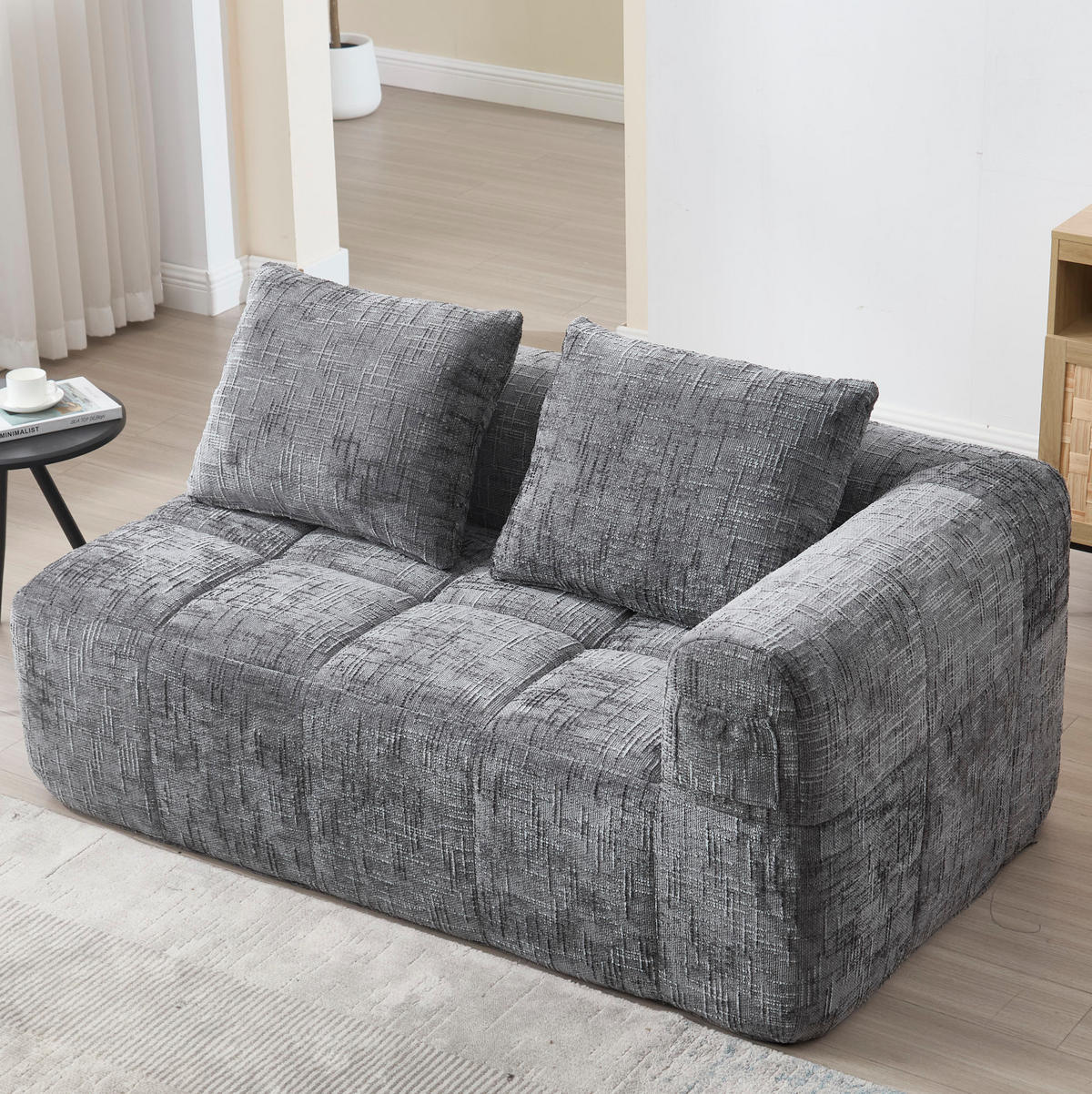 SOFA mit Seitentaschen 158x90x60 cm Chenille Gray - Grau, Kunststoff (158/60/90cm) - Meubliv