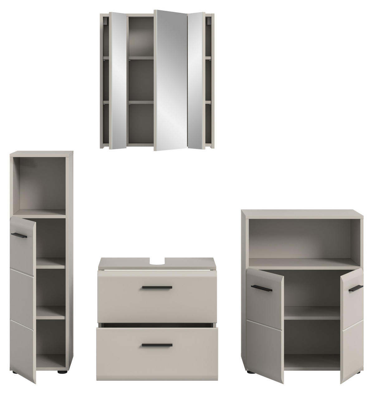 BADMÖBEL-SET Kaschmir 4-teilig 180 cm, Badkombination in modernem Design - Kaschmir/Schwarz, Glas/Holzwerkstoff (180/185/30cm) - Inn.Furn