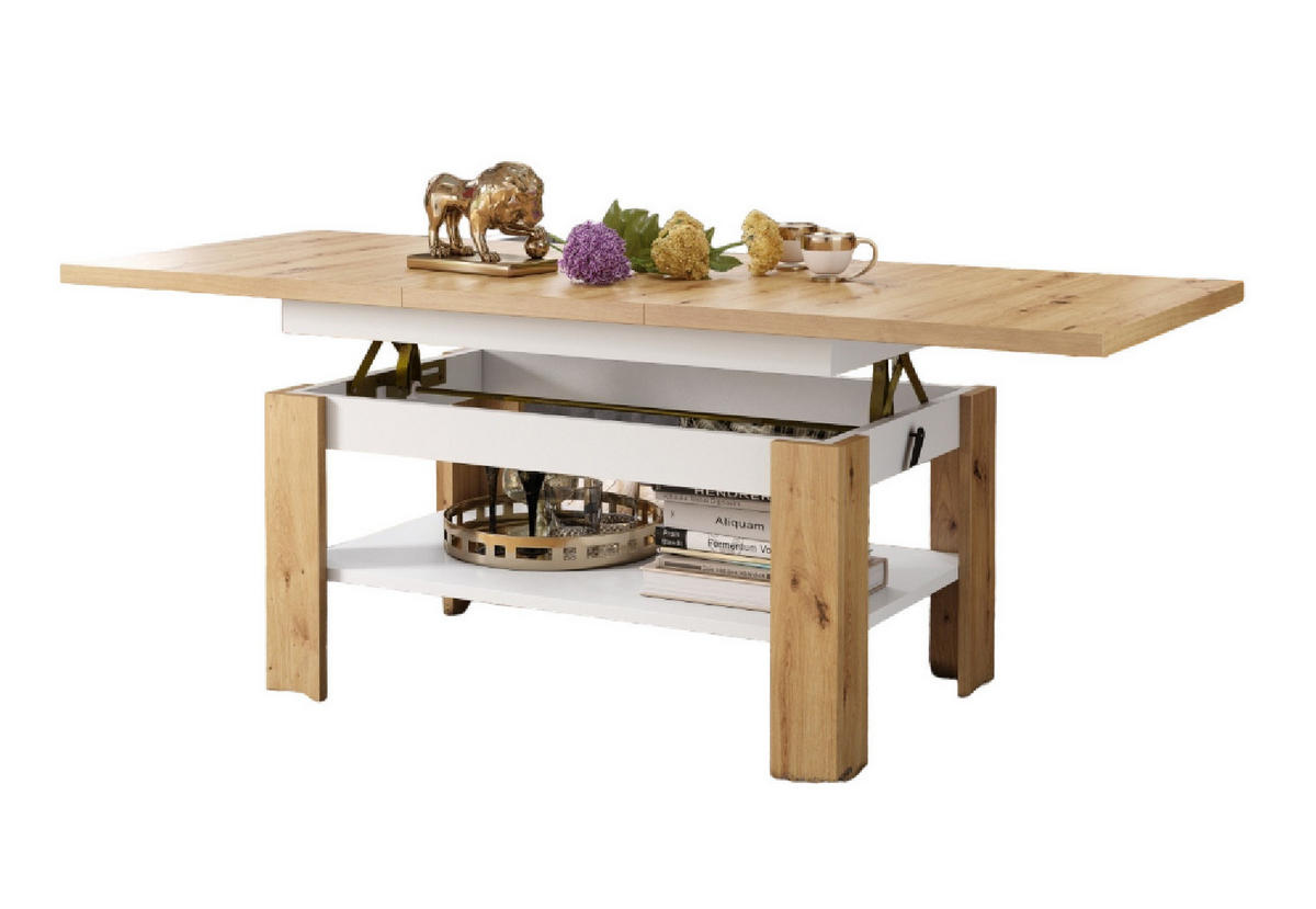 COUCHTISCH rechteckig Eiche Artisan - Weiß ausziehbar höhenverstellbar - Eiche Artisan/Weiß, Holzwerkstoff (65/130/58cm) - designimpex