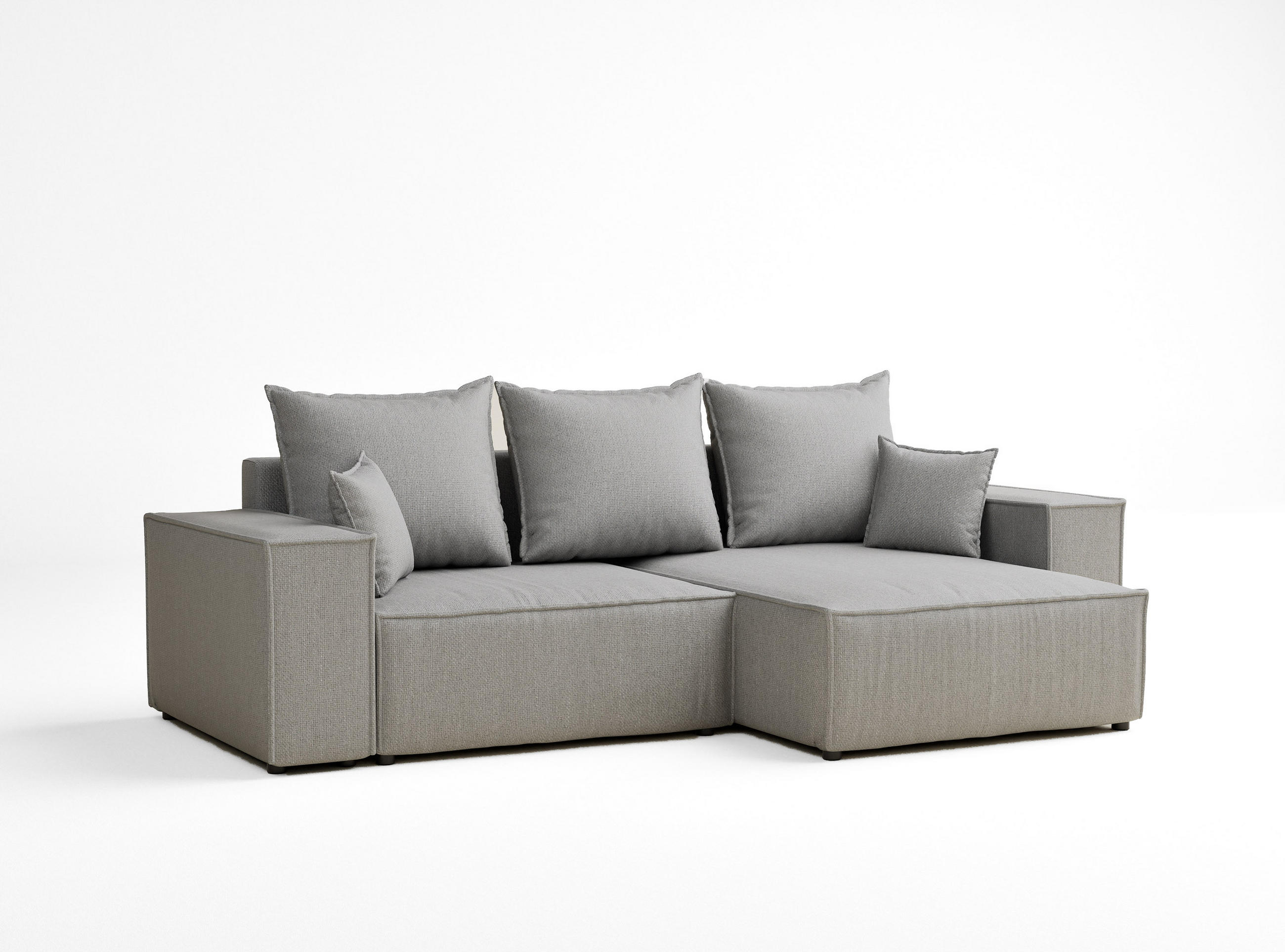 ECKSOFA MIT SCHLAFFUNKTION Moyo Hellgrau Webstoff - Hellgrau/Schwarz, Holz/Holzwerkstoff (255/148cm) - Maison de Reve