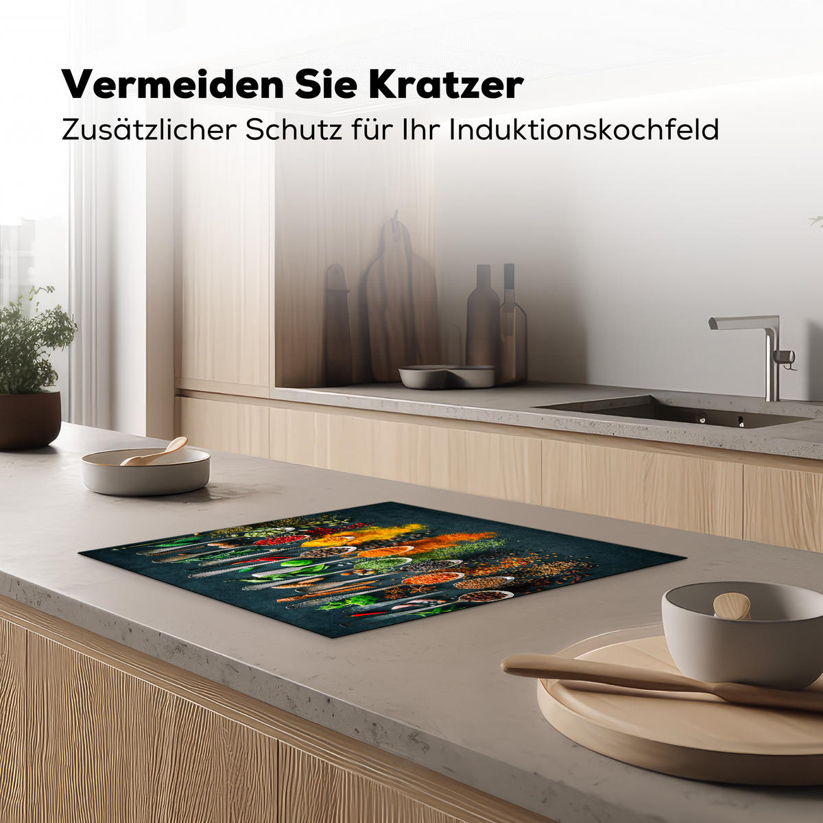 HERDABDECKPLATTE Kräuter - Gewürze - Löffel 59x52 cm - Multicolor, Kunststoff (59/52/0.2cm) - MuchoWow