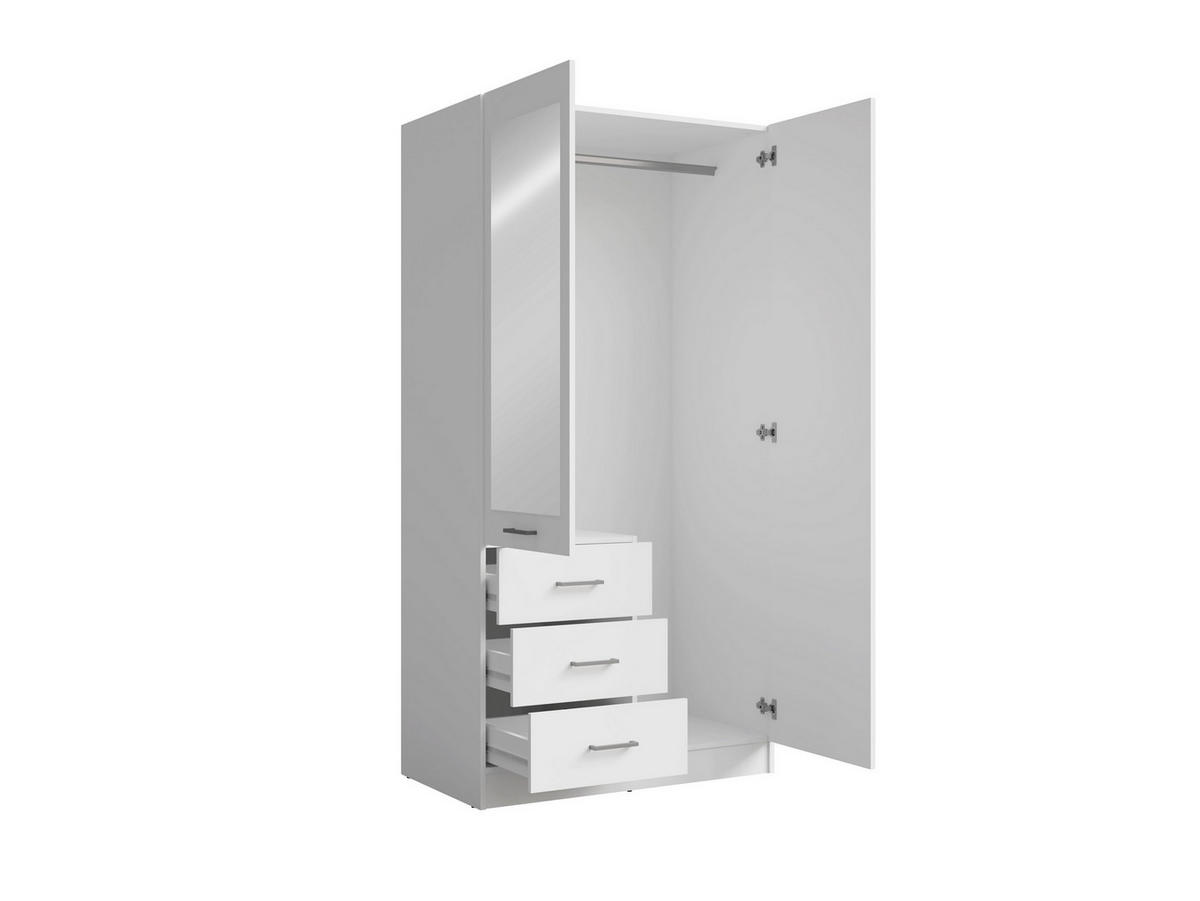 DREHTÜRENSCHRANK NEVARIS 101/200,5/58cm 2-türig mit Spiegel Weiß - Weiß, Holzwerkstoff (101/200.5/58cm) - MASSENO