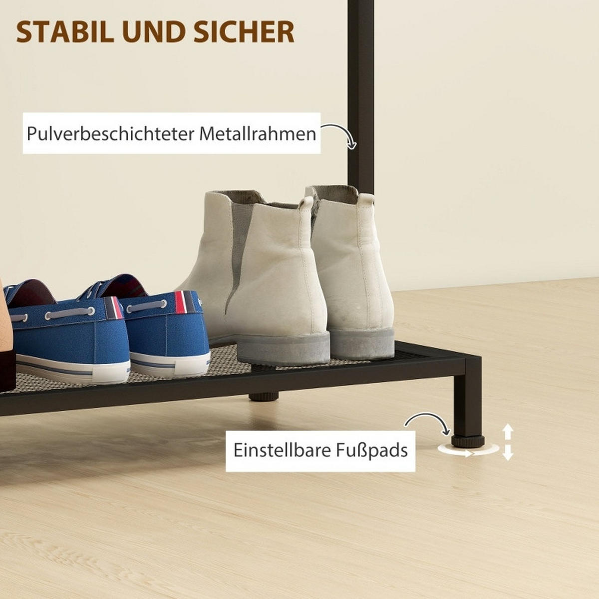 STANDGARDEROBE 100/35/156 cm mit Kleiderstange, Schuhablage und Ablage in Eiche - Eichefarben, Metall (100/156/35cm) - BEAOK