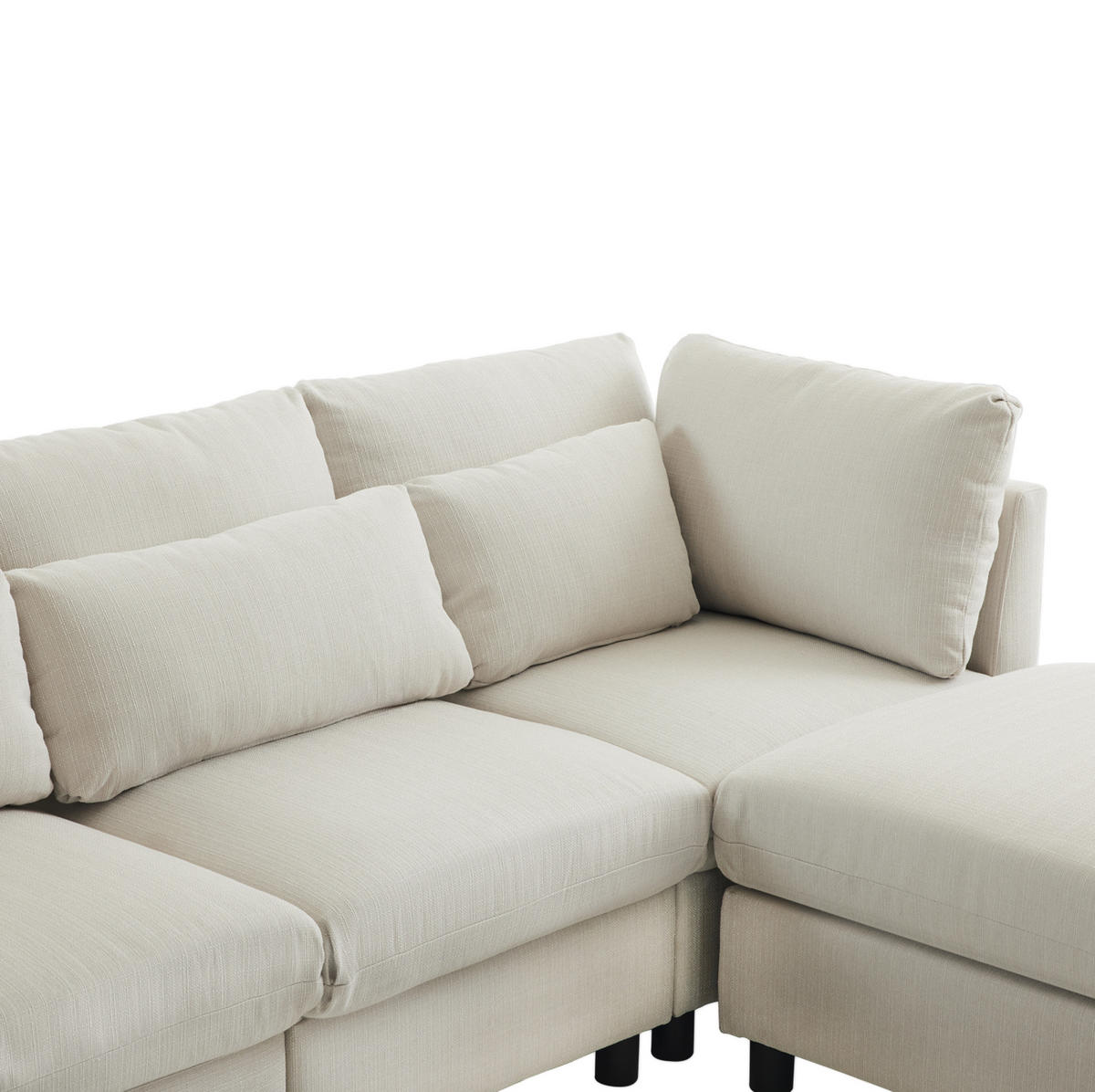 ECKSOFA 220/83/81 cm beige aus Leinen mit Fußhocker - Beige, Textil (83/220cm) - OKWISH