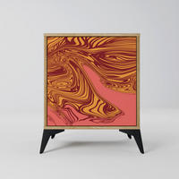 SIDEBOARD FLOATING THOUGHTS, Eichefarben, 57,5x42x70,5 cm, Schwarze Metall-Sternfüße - Eichefarben/Multicolor, Holzwerkstoff/Metall (57.5/70.5/42cm) - SpaceRebels