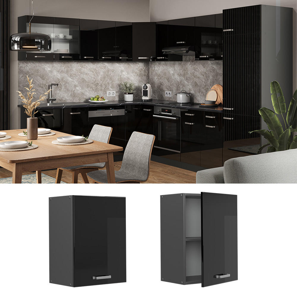 HÄNGESCHRANK R-Line Schwarz Hochglanz 45 cm - Schwarz Hochglanz/Anthrazit, Holzwerkstoff (45/60/31cm) - Vicco