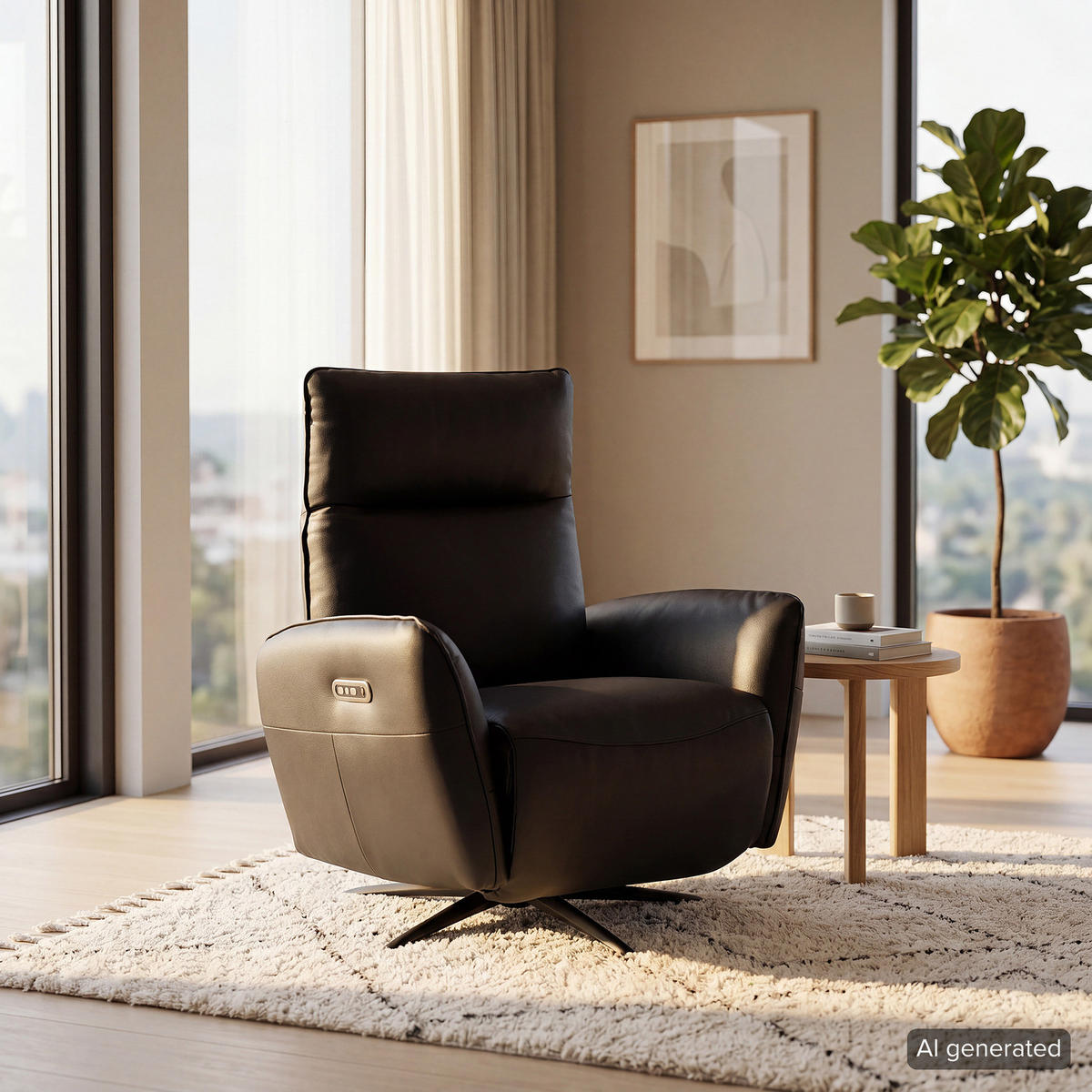 RELAXSESSEL - Schwarz, Leder/Metall (86/100/82cm) - home24