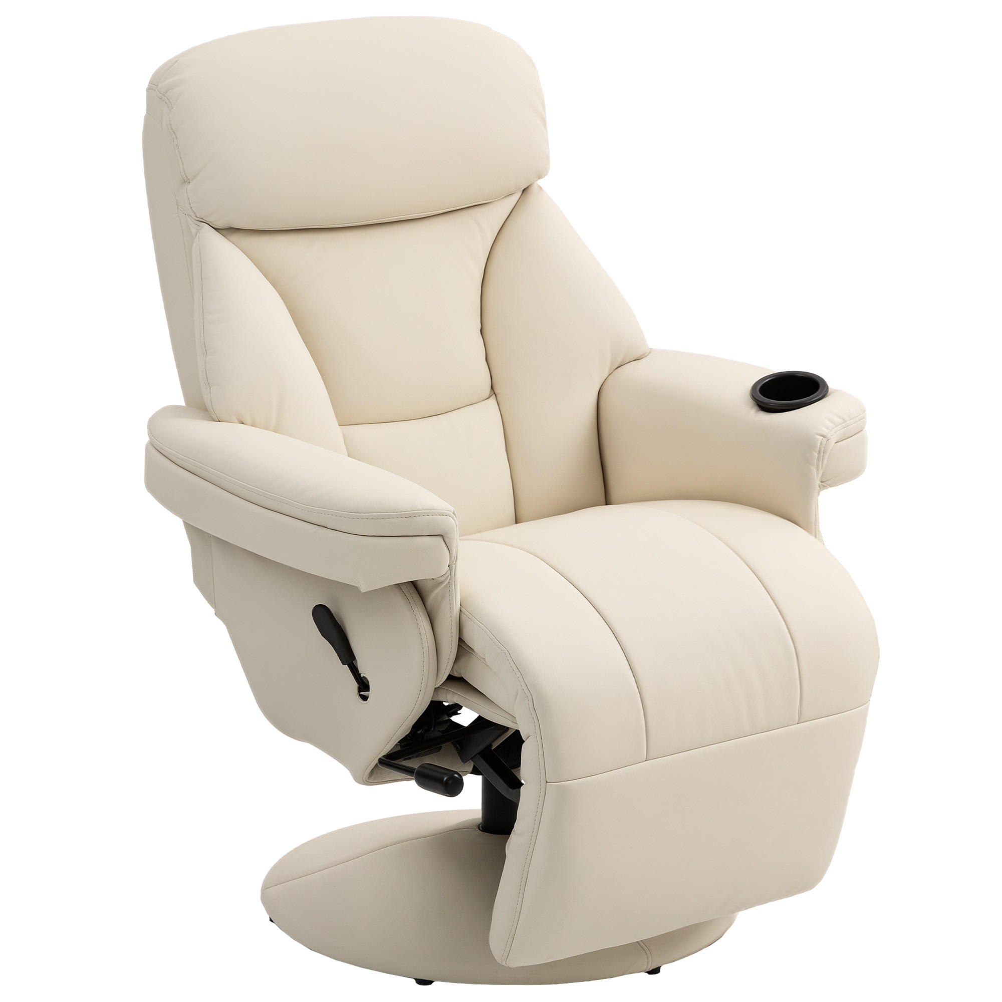 FERNSEHSESSEL,LIEGEFUNKTION Seitentasche Becherhalter,creme - Weiß, Leder (86/106/87cm) - Vallsero