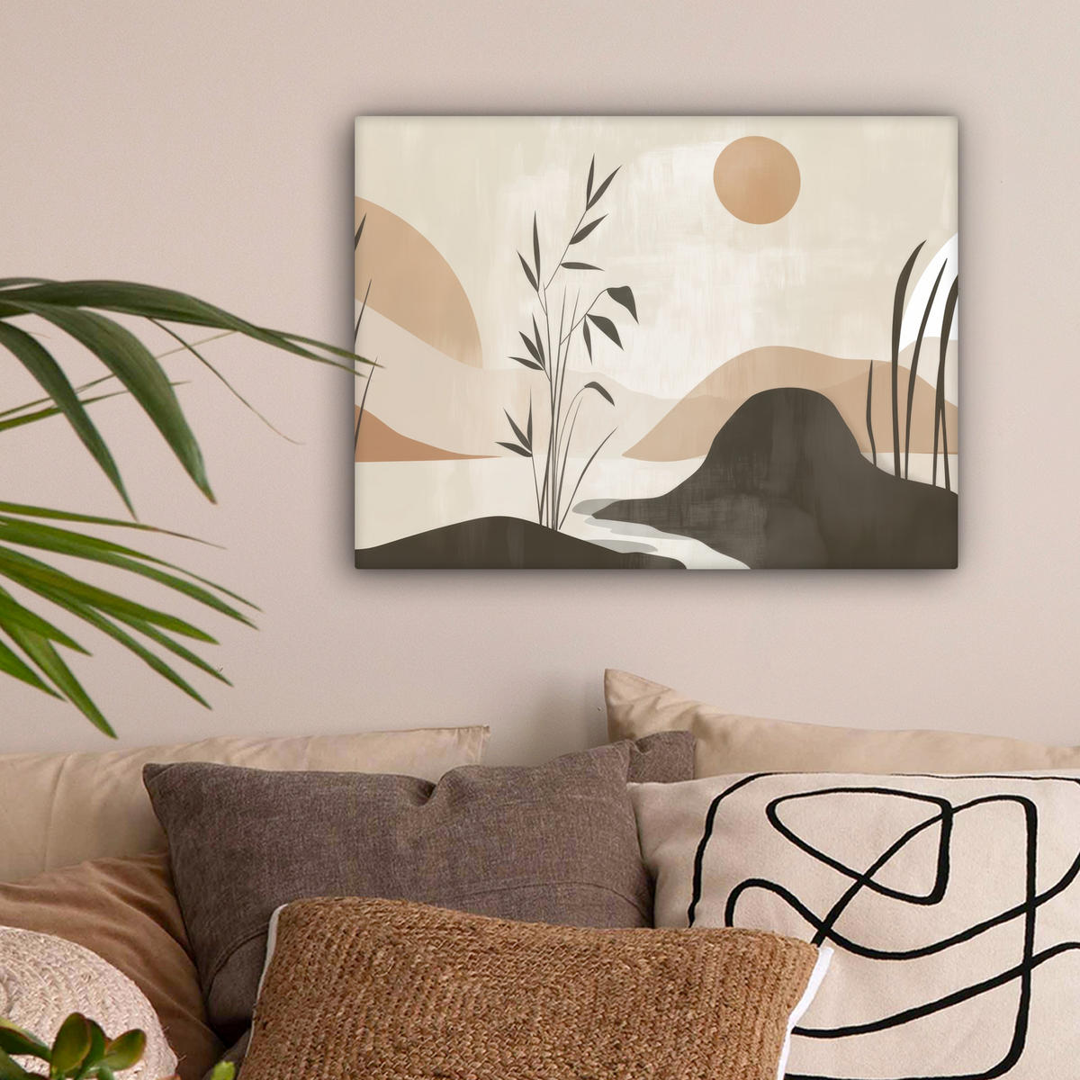 LEINWANDBILD Japandi - Landschaft - Beige 40x30 cm - Cognac, Textil (40/30cm) - MuchoWow