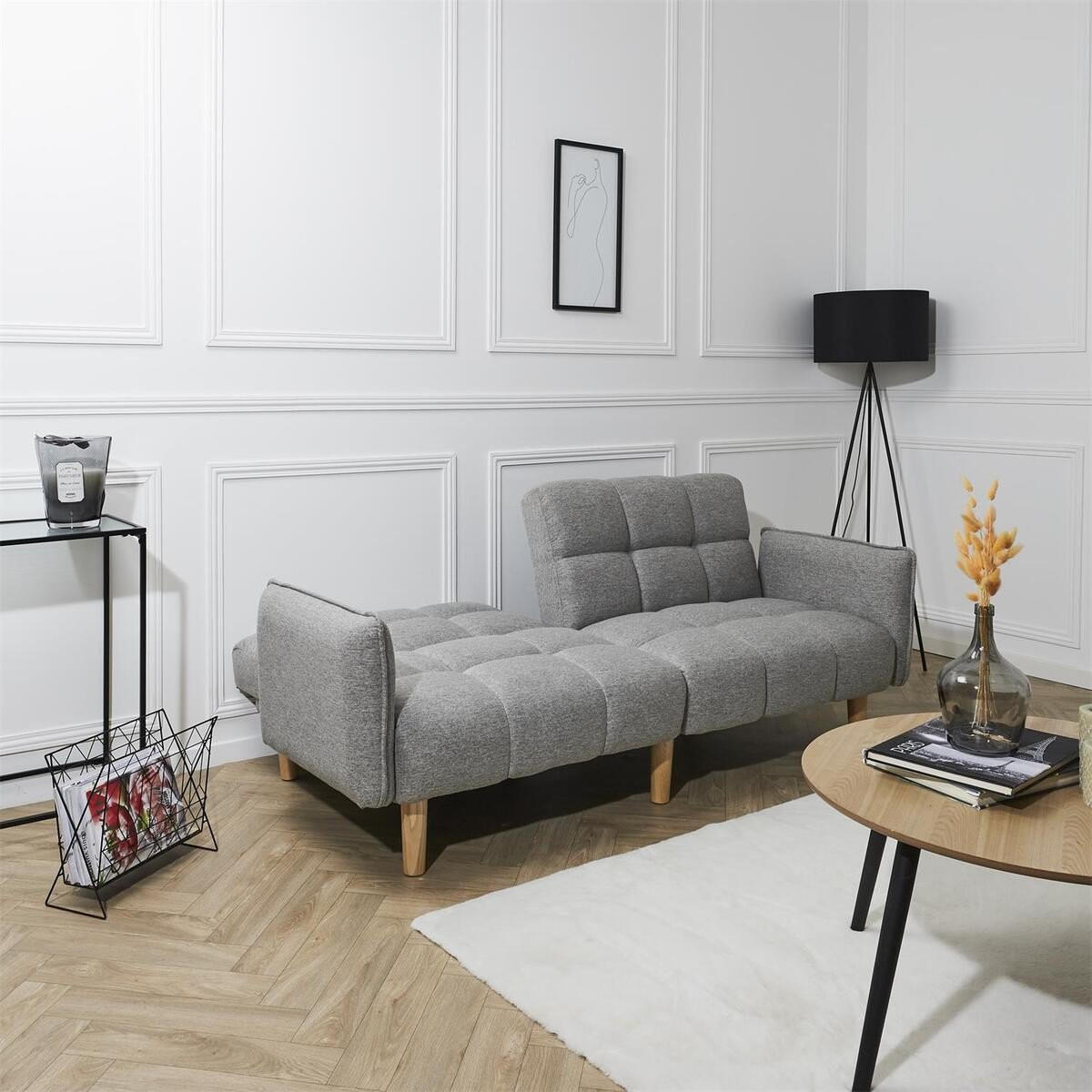 SCHLAFSOFA aus grauem Stoff B195 cm – DREAM - Grau, Textil (91/83/195cm) - Calicosy