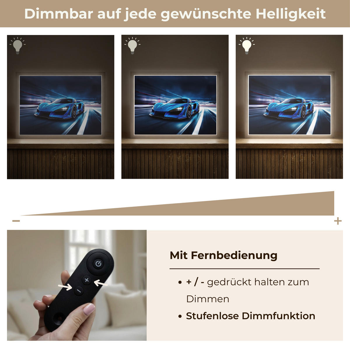 NÁSTĚNNÁ LAMPA S AKUMULÁTOREM Auto - Modrá - Chlapci - Dítě 40x30 cm - modrá, kompozitní dřevo (40/30/8cm) - OnlyWow