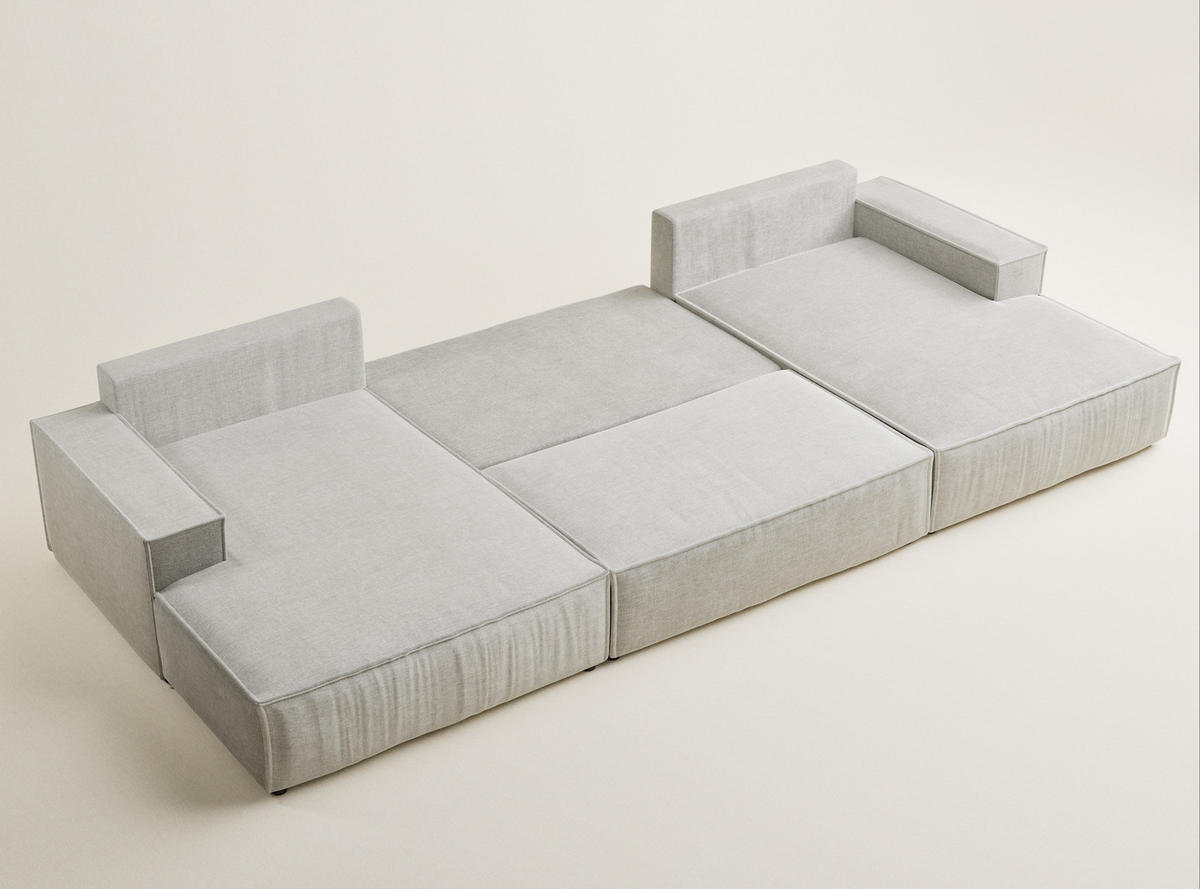 WOHNLANDSCHAFT Kyoto Grau Chenille-Stoff - Schwarz/Grau, Holz/Holzwerkstoff (398/70/148cm) - Maison de Reve