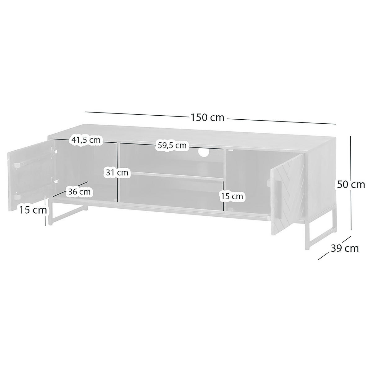 TV-LOWBOARD - Akazie massiv / Eisen - Goldfarben/Akaziefarben, Holz (150/50/39cm) - home24