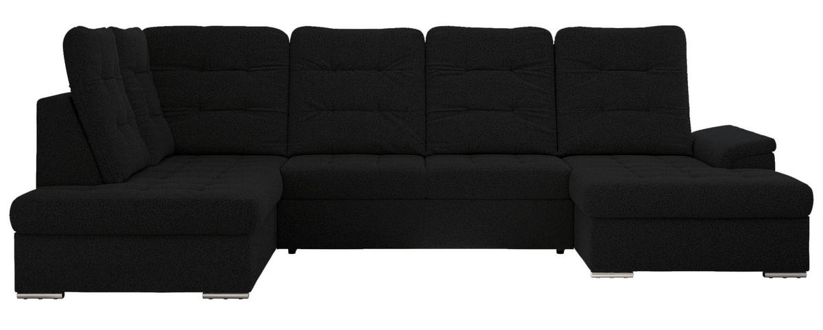 WOHNLANDSCHAFT MADRITO U - Schwarz Boucle - Links - Silberfarben/Schwarz, Textil/Metall (204/89/323cm) - MKS