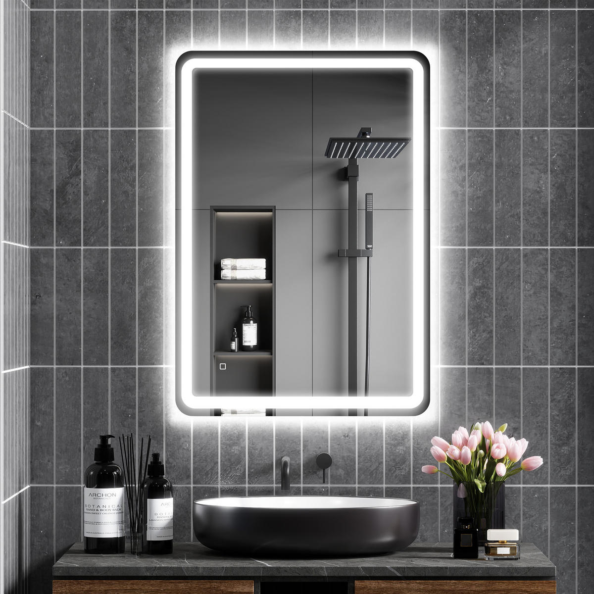 BADSPIEGEL Hartglas Silber - Silberfarben, Glas (4/100/70cm) - HOMCOM