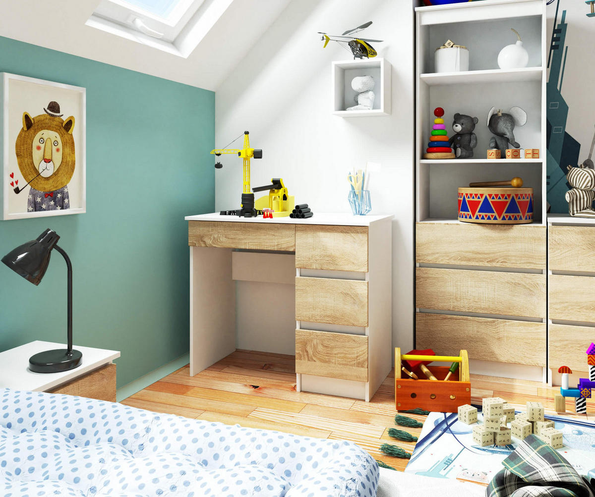 SCHREIBTISCH Weiß, Sonoma Eiche 90x50x77 cm - Weiß/Sonoma Eiche, Holzwerkstoff (50/90/77cm) - Akord