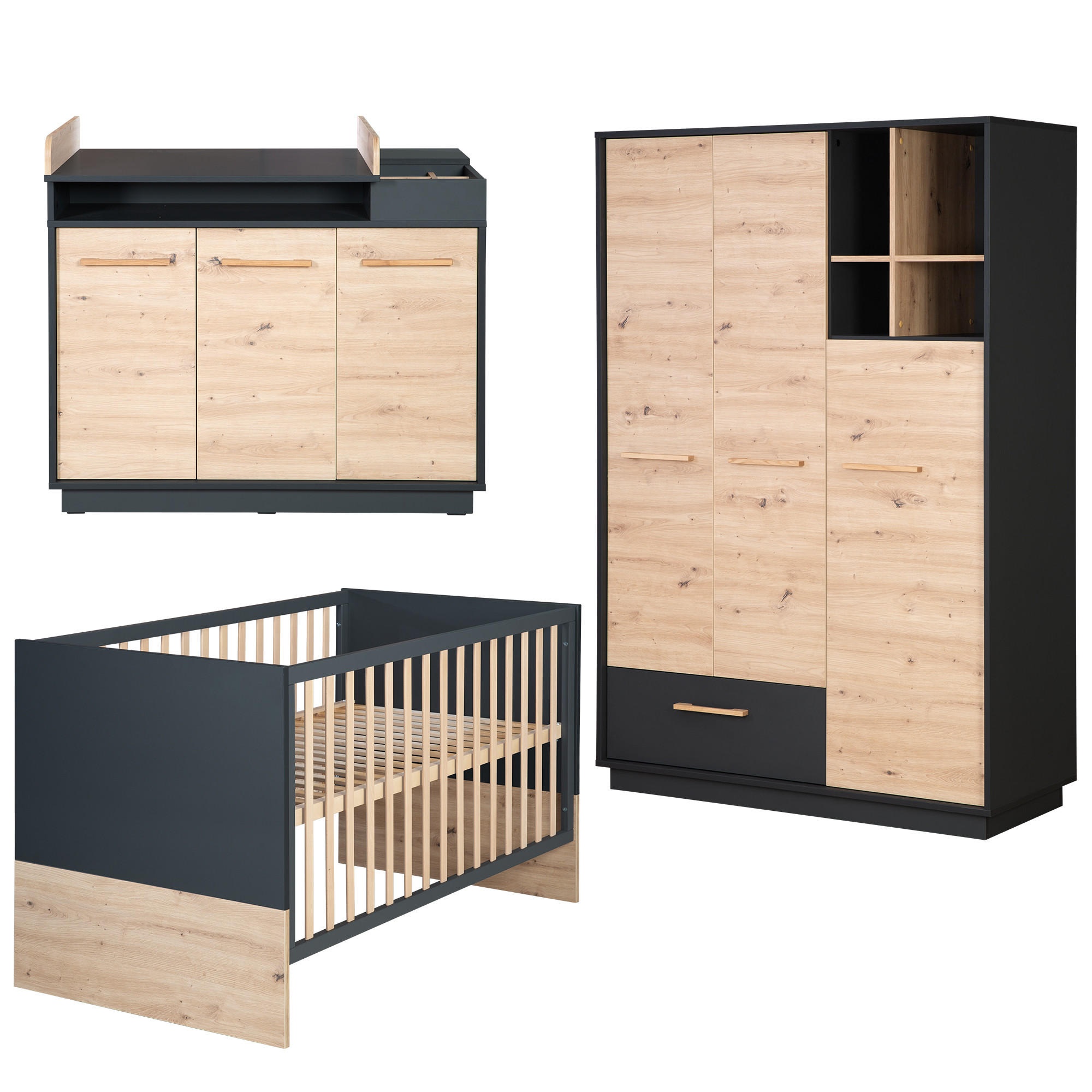 BABYZIMMER-SET Lenn, 3-teilig - Multicolor, Holzwerkstoff (76/82/144cm) - Roba