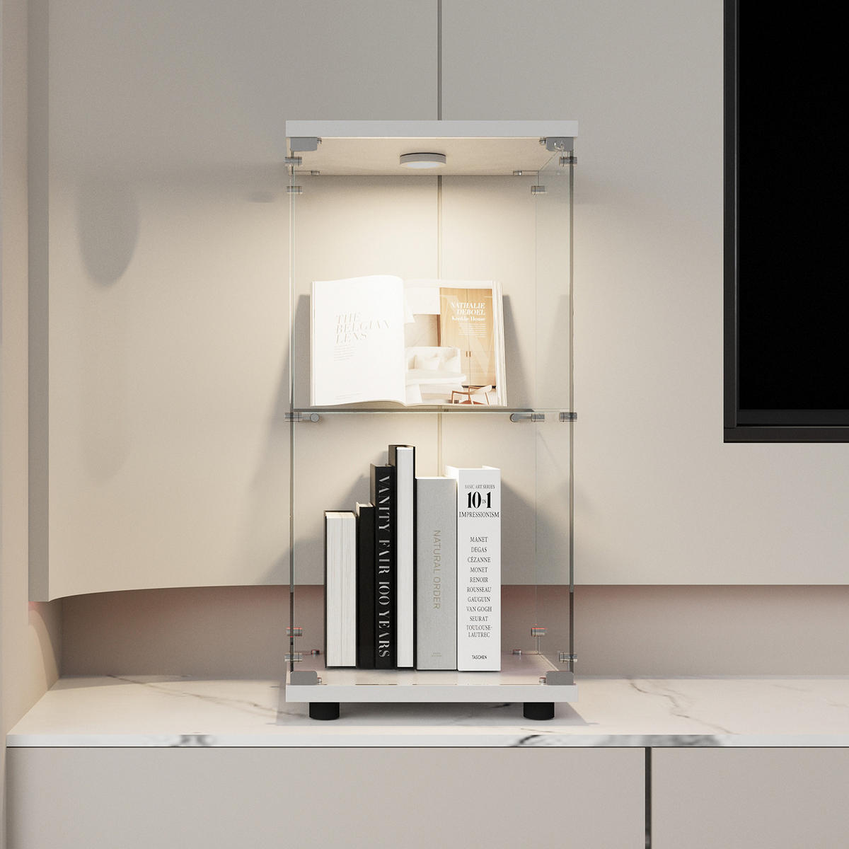 GLASVITRINE Standvitrine in Weiß, mit 2 Böden und LED aus ESG - Weiß, Glas (36/86/40cm)